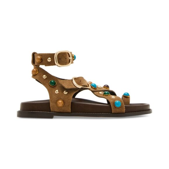 Steve Madden Womens Linear Embellished Strappy Sandals Taupe Suede Size 10 NIB - Picture 2 of 4